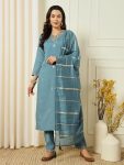 TRENDING VISCOSE ROMAN SILK ZARI EMBROIDERY SEQUENCE WORK TOP BOTTOM WITH DUPATTA FESTIVE WEAR WHOLESALE PRICE ETHNIC GARMENT (3)