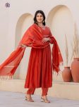 TRENDING VISCOSE SILK EMBROIDERY WORK TOP BOTTOM WITH DUPATTA  ORANGE