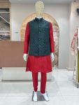 12DESIGNER SILK JACQUARD SEQUENCE WORK MEN’S KURTA PAYJAMA WITH KOTI FESTIVE WEAR WHOLESALE PRICE ETHNIC GARMENT (28)