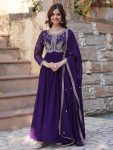 DESIGNER FAUX BLOOMING SEQUENCE MULTI AND BEADS EMBROIDERED WORK GOWN WITH DUPATTA PURPLE