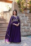 1DESIGNER FAUX BLOOMING SEQUENCE MULTI AND BEADS EMBROIDERED WORK GOWN WITH DUPATTA FESTIVE WEAR WHOLESALE PRICE ETHNIC GARMENT (12)