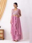 1DESIGNER GEORGETTE EMBROIDERY BEADS SEQUENCE WORK WITH HEAVY LACE WORK BLOUSE DHOTI WITH KOTI PARTY WEAR WHOLESALE PRICE ETHNIC GARMENT (17)