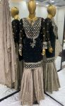 DESIGNER GEORGETTE EMBROIDERY SEQUENCE WORK  TOP SHARARA WITH DUPATTA BLACK