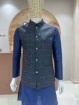 1DESIGNER SILK JACQUARD SEQUENCE WORK MEN’S KURTA PAYJAMA WITH KOTI FESTIVE WEAR WHOLESALE PRICE ETHNIC GARMENT (3)