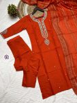 1DESIGNER VISCOSE CHANDERI EMBROIDERY WORK TOP BOTTOM WITH DUPATTA FESTIVE WEAR WHOLESALE PRICE ETHNIC GARMENT (22)