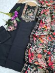 1DESIGNER VISCOSE CHANDERI SEQUENCE CODING EMBROIDERY WORK TOP BOTTOM WITH DUPATTA FESTIVE WEAR WHOLESALE PRICE ETHNIC GARMENT (14)