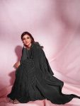 FANCY CHINON CRUSHED SAREE WITH UNSTITCHED BLOUSE  BLACK