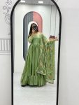 1FANCY FENDI SILK RUFFLE WORK GOWN WITH DUPATTA FESTIVE WEAR WHOLESALE PRICE ETHNIC GARMENT (6)
