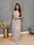 FANCY GEORGETTE EMBROIDERY LEHENGA SAREE WITH BLOUSE AND KOTI  BABY PINK