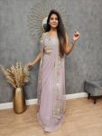1FANCY GEORGETTE EMBROIDERY LEHENGA SAREE WITH BLOUSE AND KOTI PARTY WEAR WHOLESALE PRICE ETHNIC GARMENT(25)