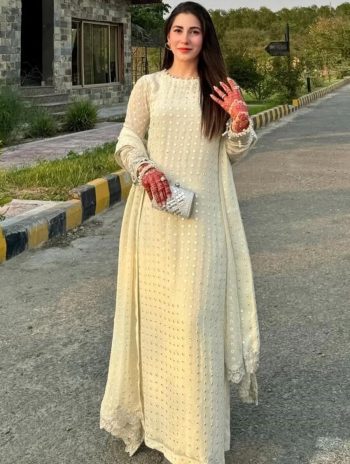 FANCY GEORGETTE EMBROIDERY ZARI AND  SEQUENCE WITH PEARL MOTI HANDWORK  TOP BOTTOM WITH DUPATTA  YELLOW
