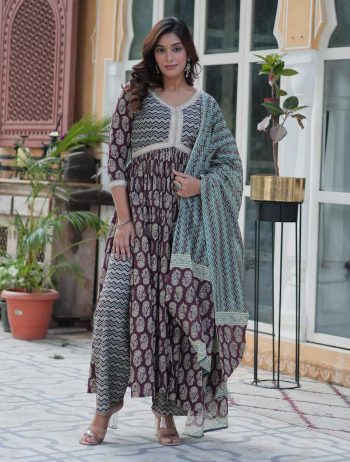 FANCY PURE COTTON DIGITAL PRINTED TOP BOTTOM WITH DUPATTA WINE