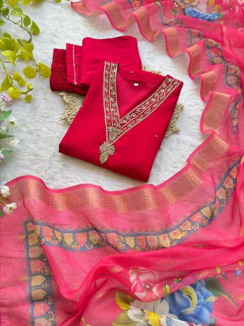FANCY ROMAN SILK HAND WORK AND FANCY LACE WORK TOP BOTTOM WITH DUPATTA  RANI