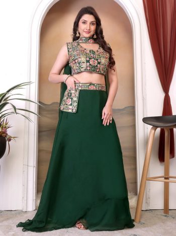 FANCY TABBY SILK MULTICOLOR EMBROIDERY SEQUENCE WORK LEHENGA BLOUSE WITH DUPATTA GREEN