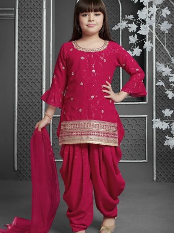 NEW ARRIVAL CHINON SILK DIGITAL PRINT WORK WITH EMBROIDERED SEQUENCE AND LACE WORK KID'S TOP DHOTI SALWAR WITH DUPATTA RANI
