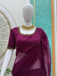 1NEW ARRIVAL FAUX GEORGETTE PLAIN READY TO WEAR SAREE WITH HAND WORK STITCHED BLOUSE PARTY WEAR WHOLESALE PRICE ETHNIC GARMENT (11)