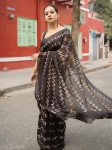 1NEW ARRIVAL FAUX GEORGETTE ZIGZAG MULTI THREAD WORK SAREE WITH STITCHED BLOUSE CASUAL WEAR WHOLESALE PRICE ETHNIC GARMENT (13)