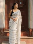 1NEW ARRIVAL FAUX GEORGETTE ZIGZAG MULTI THREAD WORK SAREE WITH STITCHED BLOUSE CASUAL WEAR WHOLESALE PRICE ETHNIC GARMENT (18)