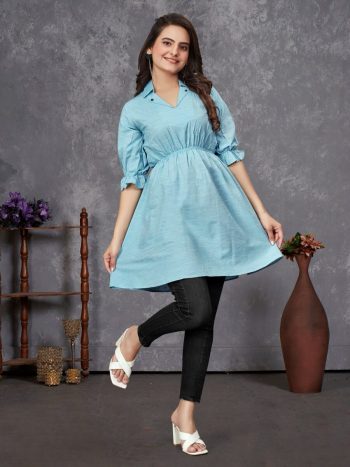 NEW ARRIVAL SLUB COTTON PLAIN  TOP  SKY