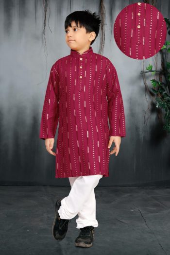 NEW ARRIVAL SOFT COTTON THREAD AND SEQUENCE WORK KID'S KURTA PAYJAMA  MAROON