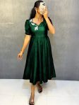 NEW ARRIVAL VELVET HAND WORK ANARKALI GOWN  GREEN