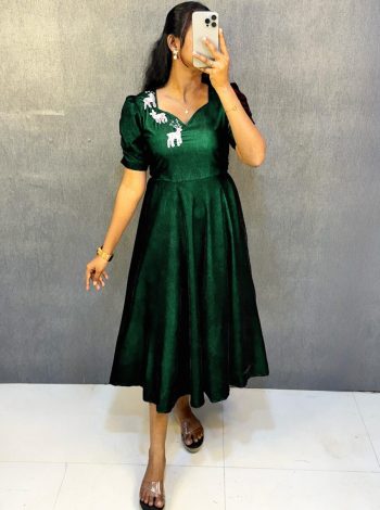NEW ARRIVAL VELVET HAND WORK ANARKALI GOWN  GREEN