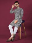 1NEW ARRIVAL VISCOSE RAYON CHIKANKARI LUCKNOWI SCHIFFLI WORK MEN’S KURTA PAYJAMA FESTIVE WEAR WHOLESALE PRICE ETHNIC GARMENT (8)
