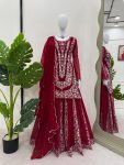 DESIGNER GEORGETTE THREAD WITH SEQUENCE WORK TOP PALAZZO WITH DUPATTA  RED