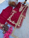 2DESIGNER SEQUENCE AND ZARI EMBROIDERY WITH PEARL AND DIAMOND HANDWORK TOP PALAZZO WITH DUPATTA FESTIVE WEAR WHOLESALE PRICE ETHNIC GARMENT (8)