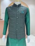 2DESIGNER SILK JACQUARD SEQUENCE WORK MEN’S KURTA PAYJAMA WITH KOTI FESTIVE WEAR WHOLESALE PRICE ETHNIC GARMENT (9)