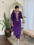 2DESIGNER VISCOSE CHANDERI EMBROIDERY WORK TOP BOTTOM WITH DUPATTA FESTIVE WEAR WHOLESALE PRICE ETHNIC GARMENT (24)