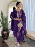 DESIGNER VISCOSE CHANDERI EMBROIDERY WORK TOP BOTTOM WITH DUPATTA PURPLE