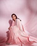 FANCY CHINON CRUSHED SAREE WITH UNSTITCHED BLOUSE  BABY PINK