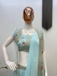 2FANCY GEORGETTE EMBROIDERY LEHENGA SAREE WITH BLOUSE AND KOTI PARTY WEAR WHOLESALE PRICE ETHNIC GARMENT(37)