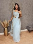 2FANCY GEORGETTE EMBROIDERY LEHENGA SAREE WITH BLOUSE AND KOTI PARTY WEAR WHOLESALE PRICE ETHNIC GARMENT(37)