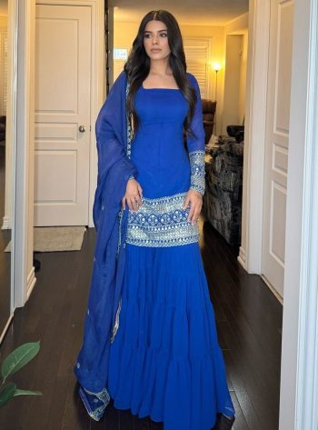 FANCY GEORGETTE THREAD WITH SEQUENCE WORK TOP SHARARA WITH DUPATTA  BLUE