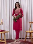 FANCY VICHITRA SILK EMBROIDERY WORK TOP BOTTOM SET  RANI