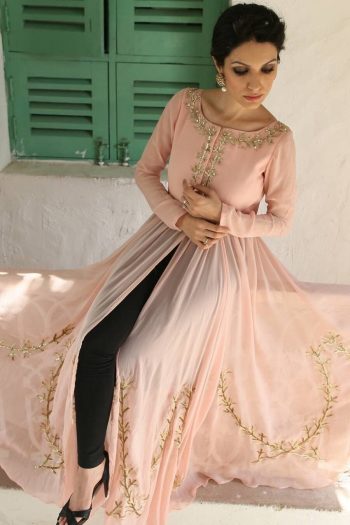 NEW ARRIVAL GEORGETTE SEQUENCE AND ZARI WORK GOWN WITH UNSTITCHED BOTTOM CREAM