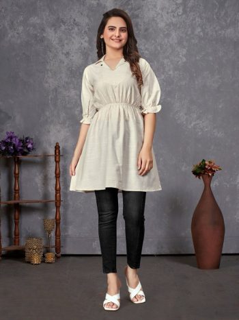 NEW ARRIVAL SLUB COTTON PLAIN  TOP  CREAM