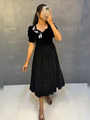 NEW ARRIVAL VELVET HAND WORK ANARKALI GOWN BLACK