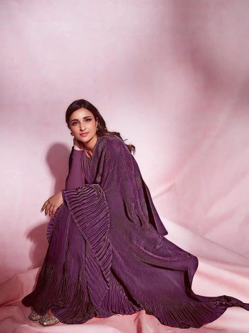FANCY CHINON CRUSHED SAREE WITH UNSTITCHED BLOUSE  WINE