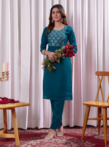 FANCY VICHITRA SILK EMBROIDERY WORK TOP BOTTOM SET  RAMA