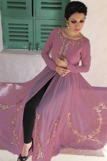 NEW ARRIVAL GEORGETTE SEQUENCE AND ZARI WORK GOWN WITH UNSTITCHED BOTTOM BABY PINK