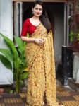 NEW ARRIVAL GEORGETTE WARLI PRINT WITH LACE BORDER WORK SAREE WITH UNSTITCHED BLOUSE  CREAM