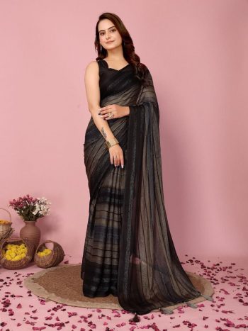 NEW ARRIVAL SOFT NYLON THREE TONE COLOR SHADE READY TO WEAR SAREE WITH UNSTITCHED BLOUSE  GREY