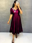 NEW ARRIVAL VELVET HAND WORK ANARKALI GOWN  WINE
