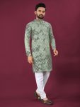 3NEW ARRIVAL VISCOSE RAYON CHIKANKARI LUCKNOWI SCHIFFLI WORK MEN’S KURTA PAYJAMA FESTIVE WEAR WHOLESALE PRICE ETHNIC GARMENT (8)