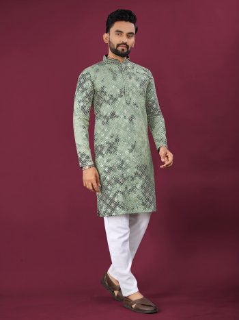 NEW ARRIVAL VISCOSE RAYON CHIKANKARI LUCKNOWI SCHIFFLI WORK MEN'S KURTA PAYJAMA  PISTA