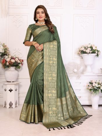 RICH LOOK DOLA SILK KANCHI BORDER AND CONTRAST ZARI WEAVING BORDER WORK SAREE WITH UNSTITCHED BLOUSE PISTA