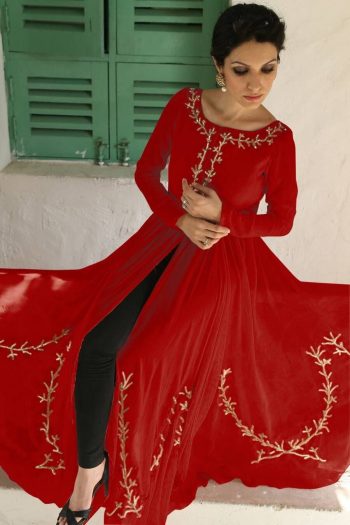 NEW ARRIVAL GEORGETTE SEQUENCE AND ZARI WORK GOWN WITH UNSTITCHED BOTTOM RED